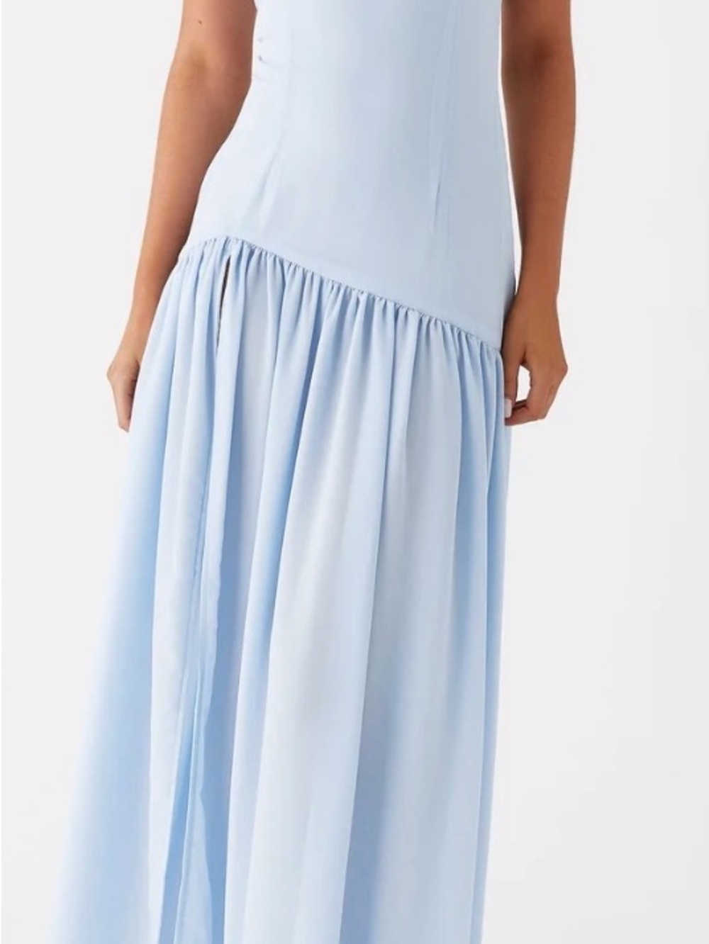 Peppermayo Pale Blue Asymmetric Ruffle Maxi Skirt